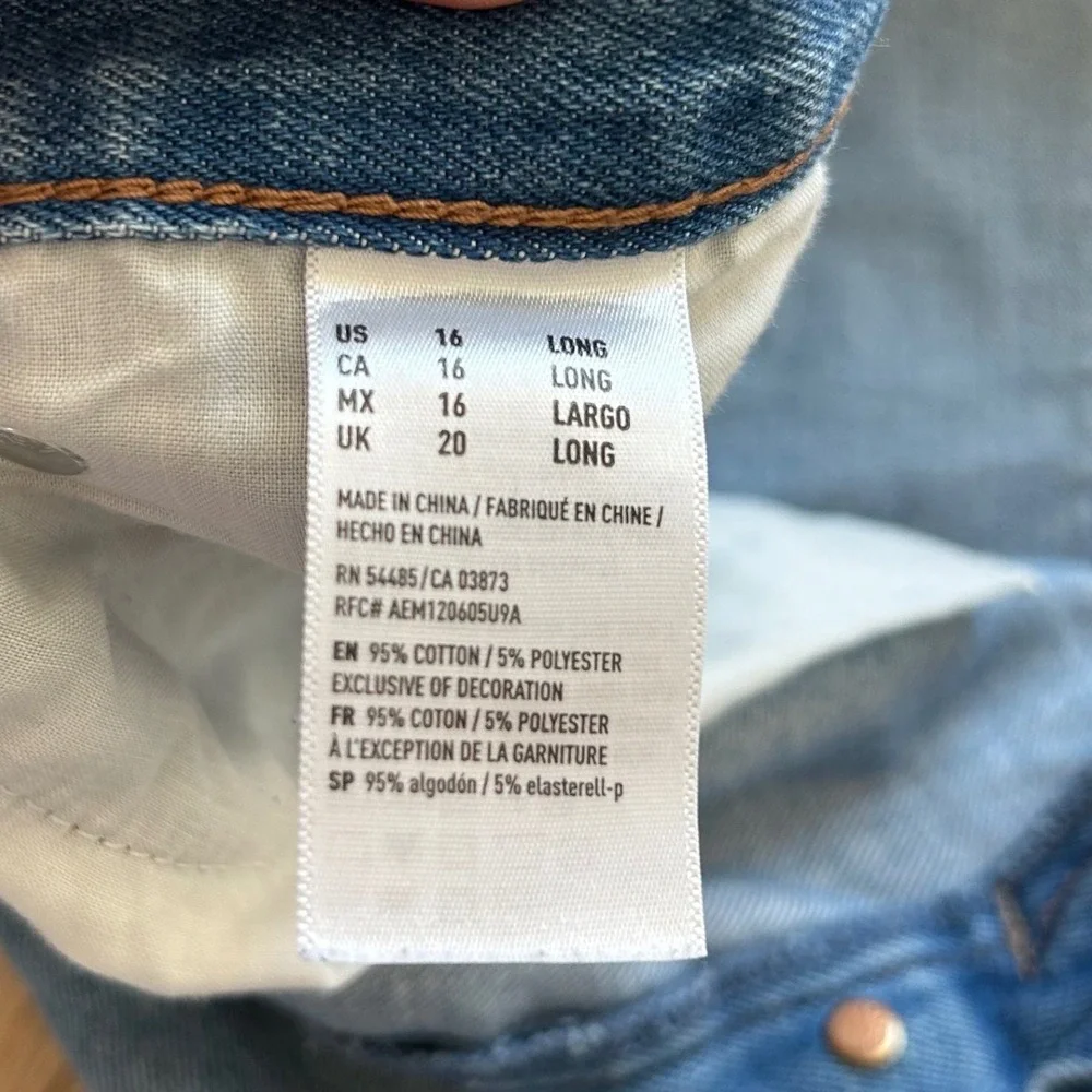 American Eagle Wide Leg Crop Jeans 16 Long Blue Button Fly Raw Hem Boho Retro - Picture 5 of 11